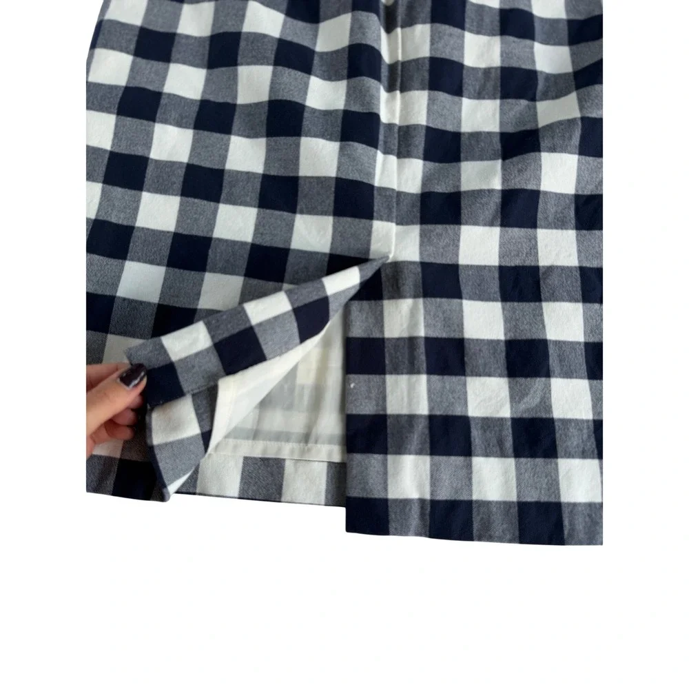 J. Crew The Pencil Skirt Navy Blue White Gingham Plaid Cotton Size 8T 8 Tall
